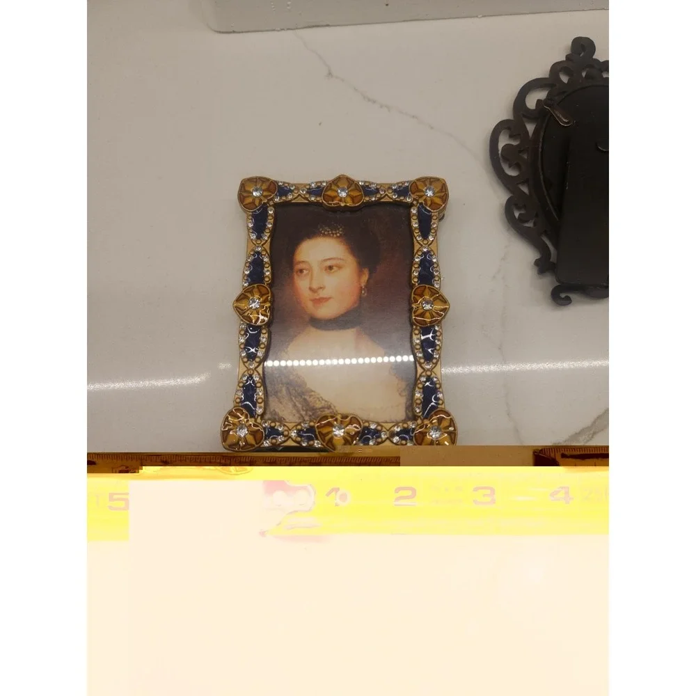 3 Hollywood Regency Mini Frames Ornate Bling Rhinestone Enameled Picture Photo
